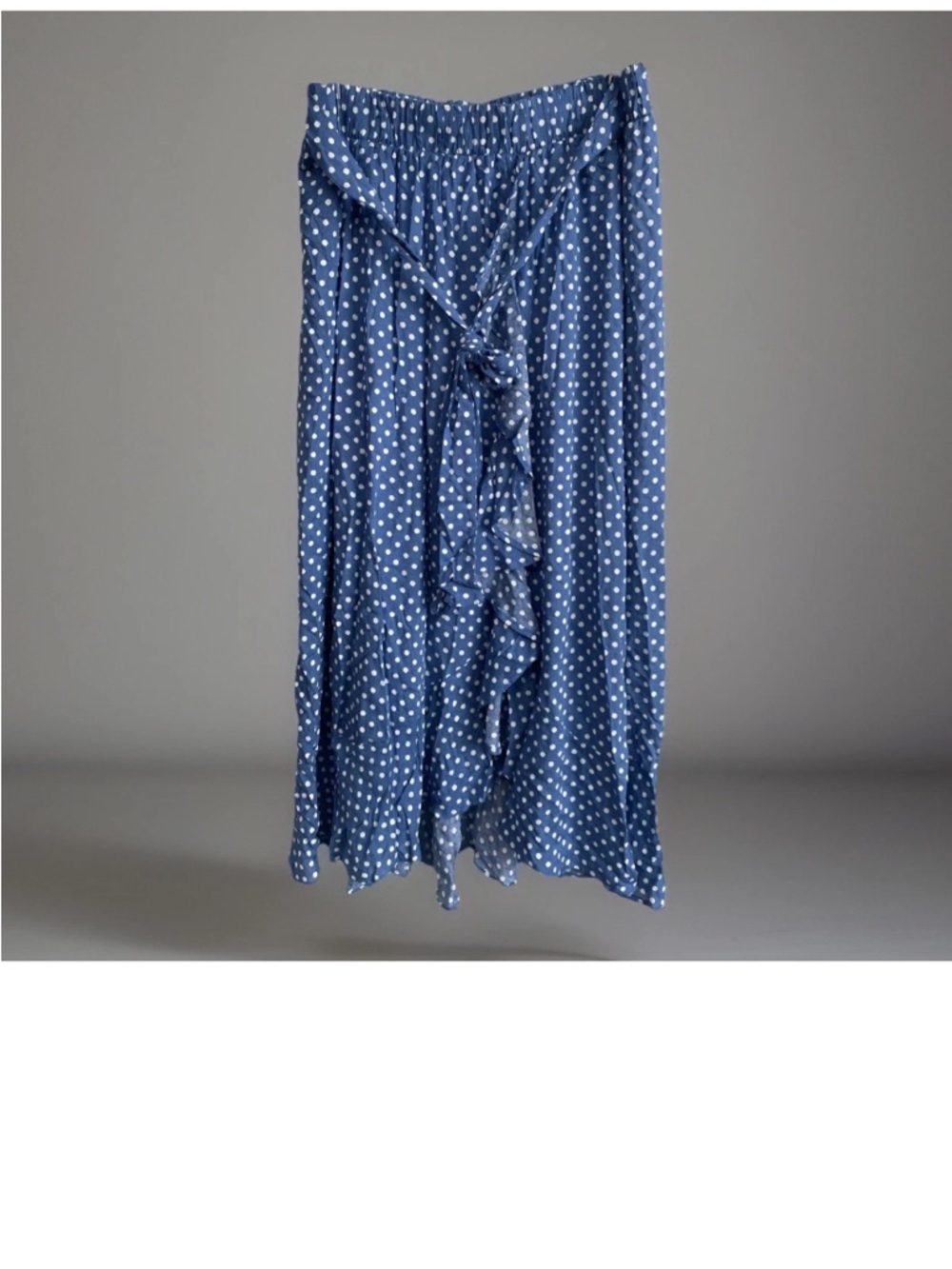 Chris & Carol Modest Ruffled Skirt Tye Blue White Polka Dot Maxi Size 2X